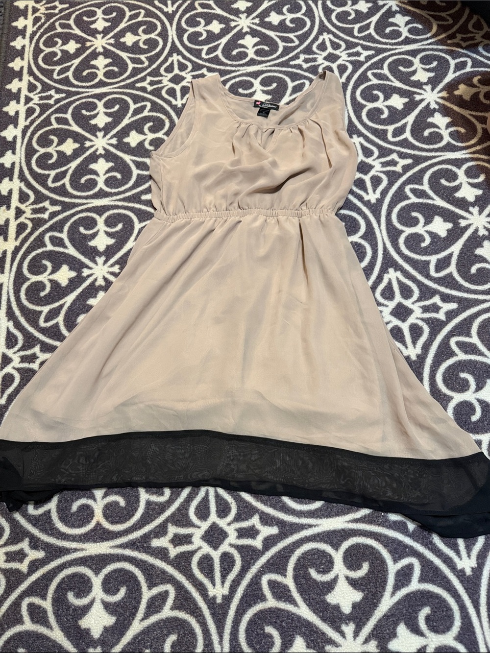 Delicious Beige Mini Dress with Black Hem